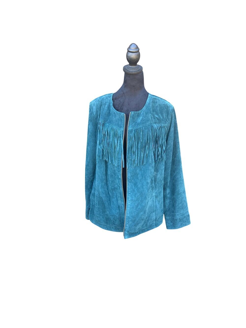 Vintage D&Co Teal Suede Genuine Leather Fringe Western Jacket 2X Plus